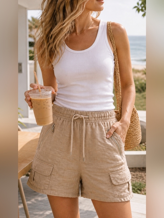 Blank NYC Pants - Blank NYC Linen Cargo Shorts Beige Size 28 Lightweight Summer Beach Casual NWT